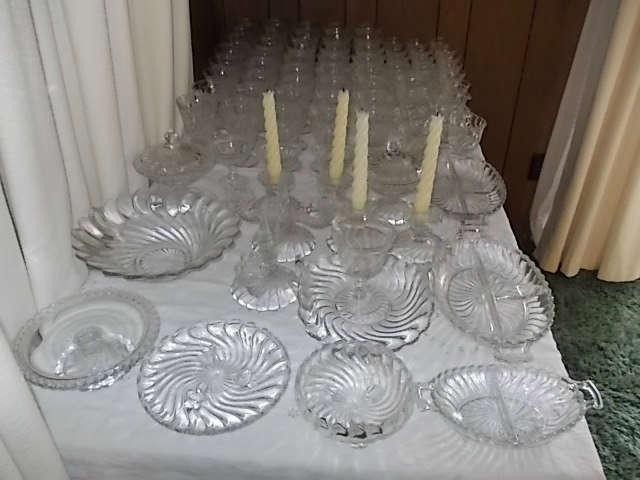 Very large collection of vintage Fostoria "Colony" glassware and serving pieces.
