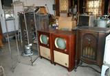 Two Retro 1950 Motorolla Television Sets and a vintage Radio, Victorian Screen