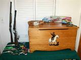 Mattel Winchester Shootin Shells Rifle and some bullets. There is also a Shootin Shells Holster. Cap Guns and Squirt Guns. Criss Craft Model Box Only. Hopalong Cassidy Toy Box, Hard To Find and in nice condition!