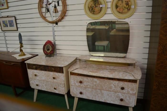 MID CENTURY DRESSING CHEST & BEDSIDE CABINET