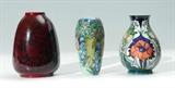 1227) Benjamin Moore Flambe Vase, 8” h.; 1228) Moorcroft Trees Vase, 7 ¼” h.; 1229) Moorcroft Poppy Vase, 7 ½” h. 