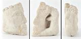 Lot 1217:  WILLIAM ZORACH? LIMESTONE CARVING: Surreal carving of a Female nude, profile of a bearded man, and the bottom of a foot, no visible signature, old paper label included, 10'' h, 8'' w, no visible signature. Est. $5000/10000**
CONDITION: Item is sold as is; because of the nature of this material, any abrasions or discoloration would be considered age appropriate wear.