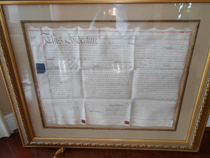 One of two. Indenture documents. 1700's