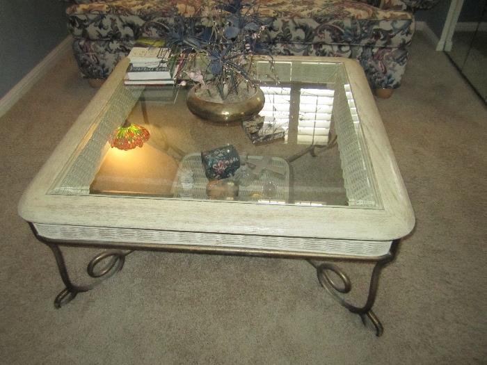 WICKER COFFEE TABLE MATCHING THE CHAIR AND END TABLE