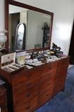 Hardwood Dresser with mirror, king size bed (not shown), cuff links, costume jewelry