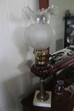 Cranberry electric lamp with clear "thumbprints"
