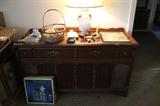 Consle stereo, elephant head lamp, LP's, new record player (not shown).