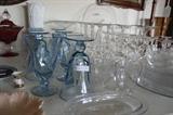 Blue Crystal glasses, set of clear crystal stems, plates, etc.