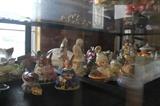 Beswick Bunnykins, pin cushions, Victorian figurines, blue bird censer, carved letter opener, lots more.