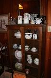 Another beautiful oak display cabinet, antique china and porcelain.