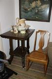 Lamp table and sewing rocker.