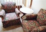 Pair of Club Chairs with Marble Top Table