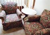 Pair of Club Chairs with Marble Top Table