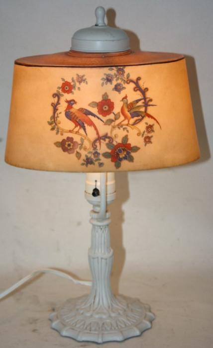 Cast Iron painted lamp with reverse painted shade