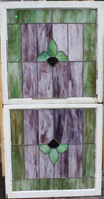 Set of American slag glass windows 