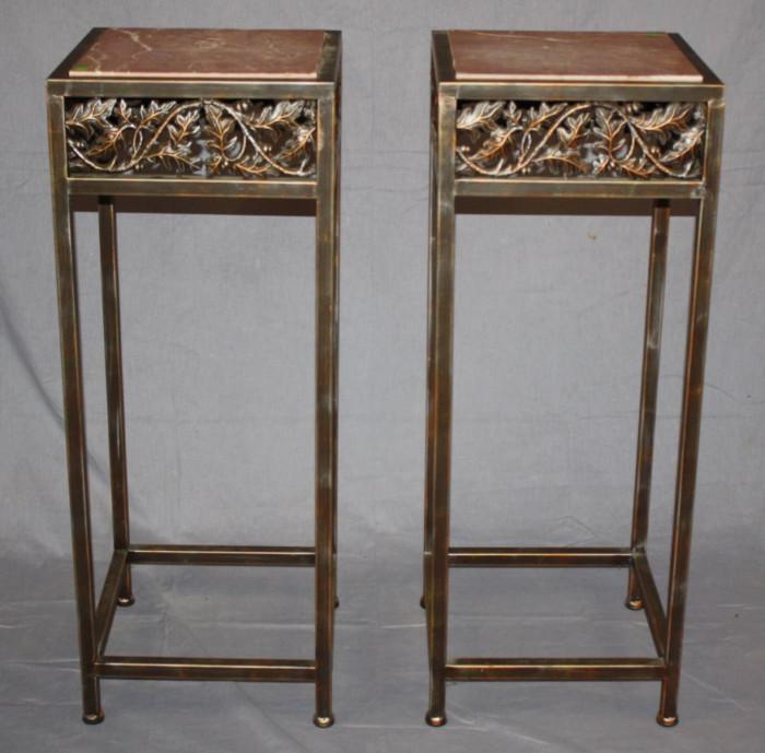 Pair of marble top and iron planstands