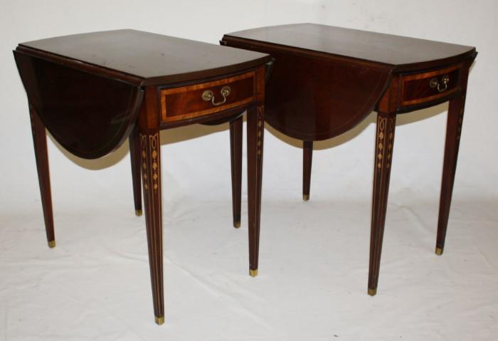 Pair of inlaid mahogany dropside side tables 