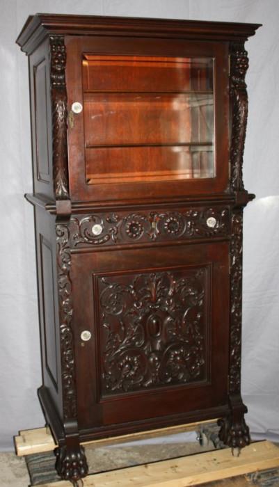 American carved mahogany wine cabinet 