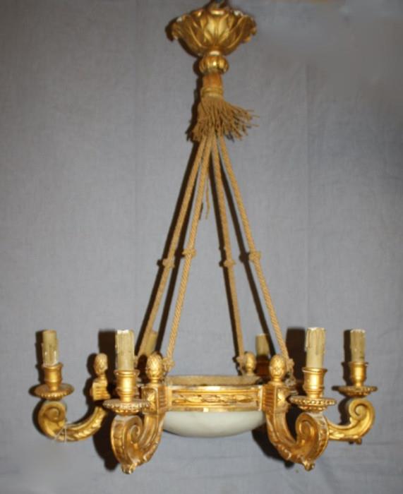 Italian gilt wood and alabaster chandelier 