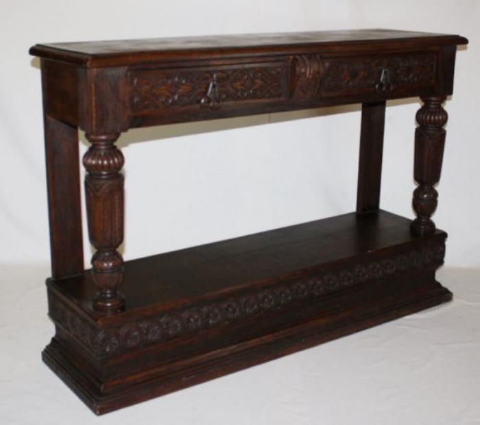 French carved oak console with floral border 