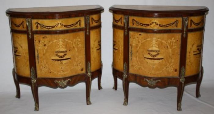 Pair of inlaid Empire style commode 