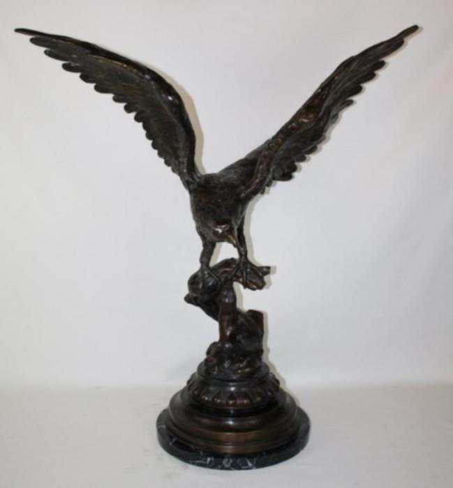 Bronze eagle sculpture on marble base 