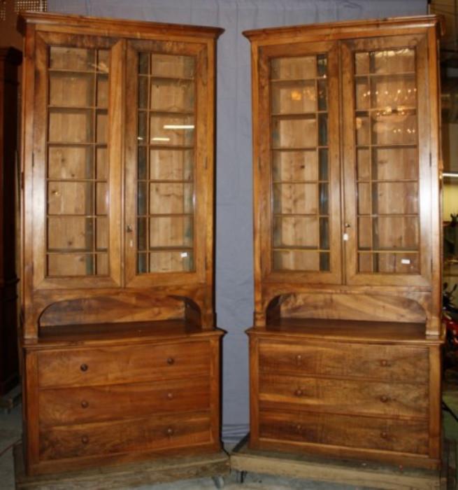 Pair of Grand scale Louis Philippe notary cabinets in walnut 