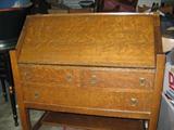 Arts and crafts era oak, drop front desk.