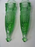 Pair of 1920s, green glass, auto vases