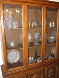 China cabinet with cut and pressed glass.