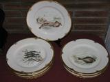 Nine, late 19th c. Danish, Bing and Grondahl hand painted fish plates with species names hand written on reverse.