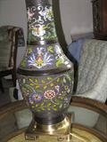 Large, champleve vase lamp