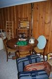 Antique round oak table with antique chairs