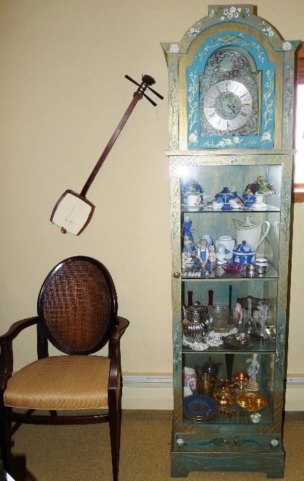 Hand built tall case clock with curio
