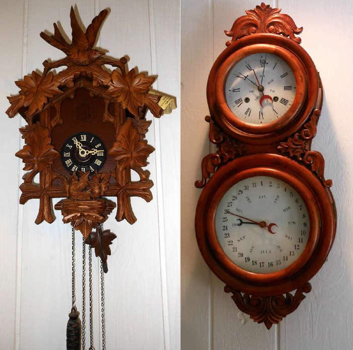 German Cuckoo Clock in working order and Nicely Cased Clock and Calendar