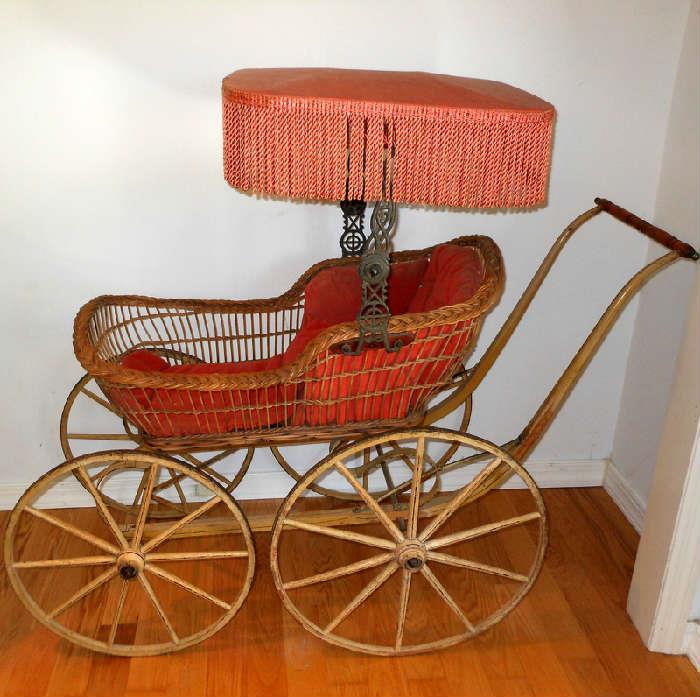 Large and Very Impressive Fringed Baby Pram/Surrey in Very Good Condition