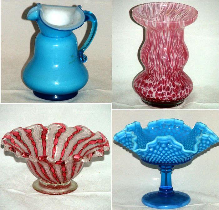 Very Nice Glass Ware, Cluthra Style Vase, Cased Glass and Hobnail Glass