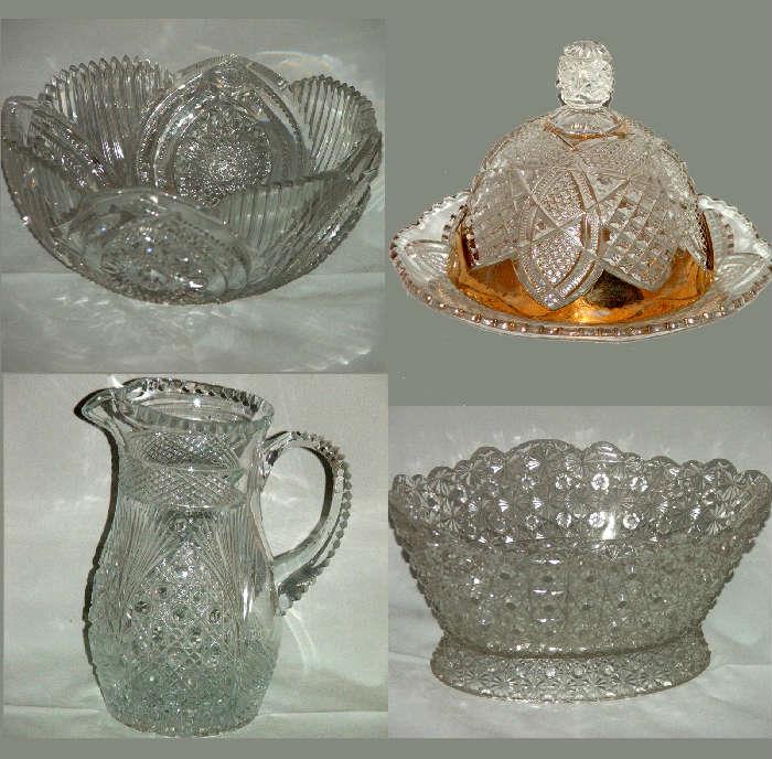 Deeply & Sharply Cut Glass Bowl and other Cut Glass Pcs