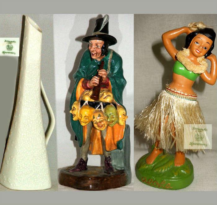 Small Hutschenreuther Pitcher, Royal Doulton Mask Seller and Vintage Hula Wobbler