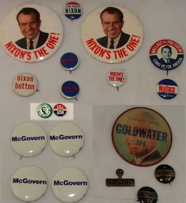 Political Buttons, Goldwater, Nixon, Wallace and LBJ