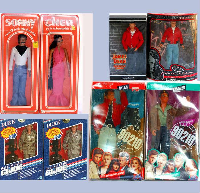 Sonny and Cher Dolls, (there are 2 sets) James Dean and a couple of the GI Joes