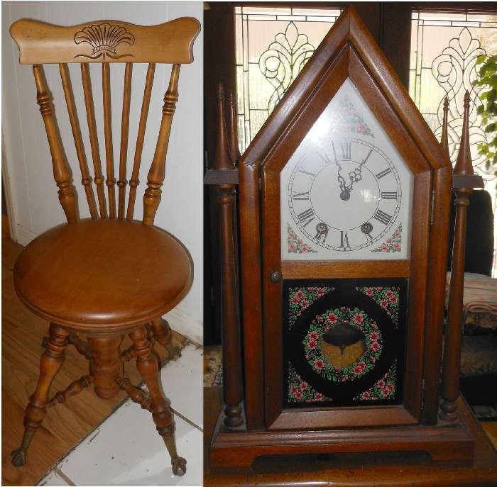 Nice Piano Chair and Vintage Clock