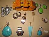 Just a small sampling of jewelry. In this photo Vintage antique Round Oak Stoves Indian Head stick pin
