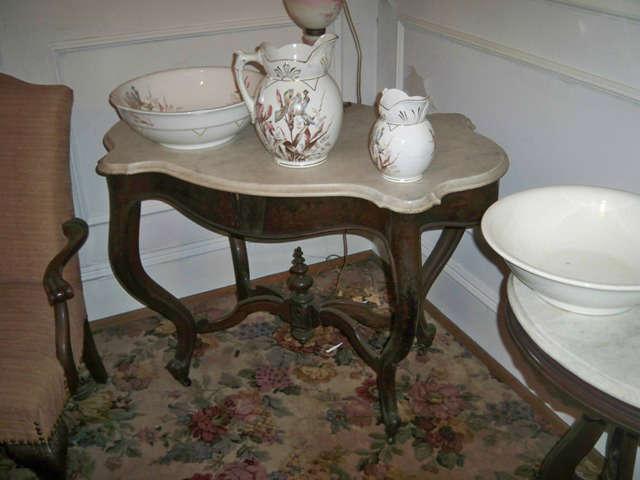 Marble Turtle Top Lamp Table with a Rosewood Frame