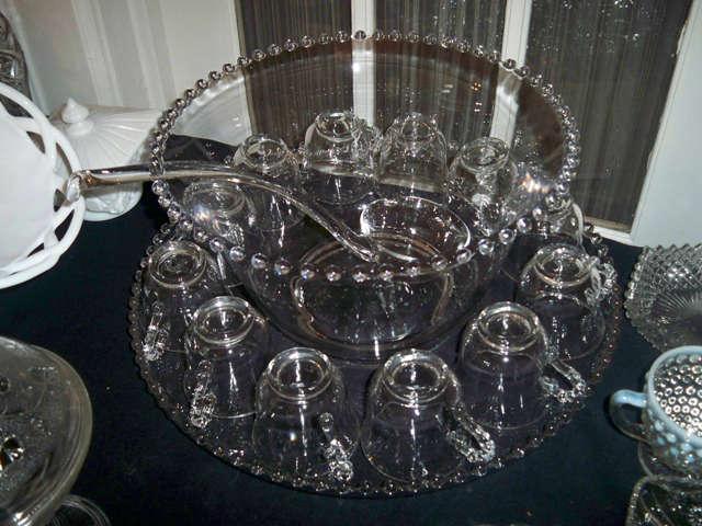 Candlewick punch bowl and cups