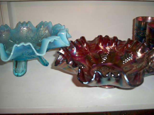 Carnival Bowl and Blue Opalescent bowl