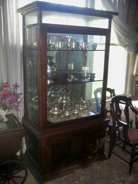 Early 1900's Department Store Display Cabinet Frosted Glass Top with Mirrored Back
