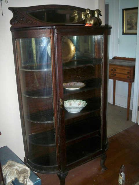 Early 1900's American Oak Bowfront China Cabinet AS IS