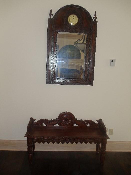 Window seat and Mirror with Clock