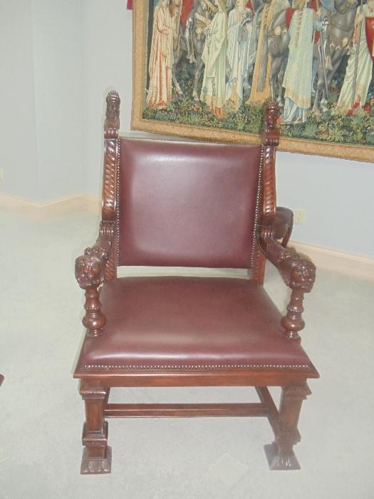 Solid Mahogany Hand-carved Leather Chair